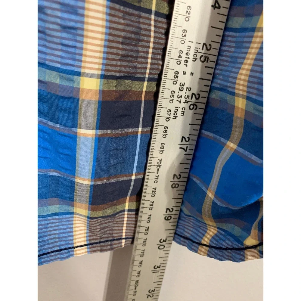 The North Face‎ Mens Plaid Short Sleeve Button Up Shirt Blue Yellow L G